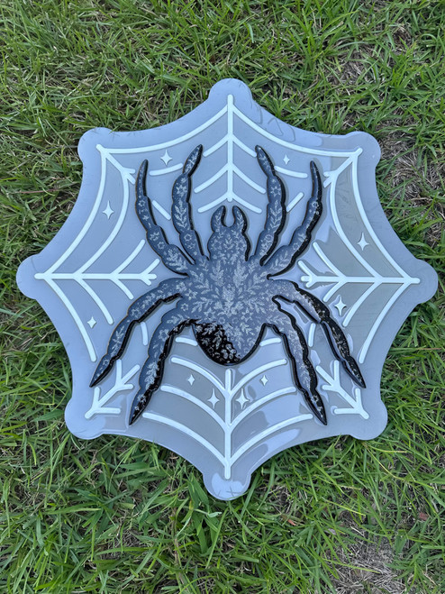 Girly Spider Military Plaque – Epoxy Finished with Silver Glitter Accents