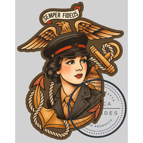 Vintage Female Marine - Sticker - Car Decal