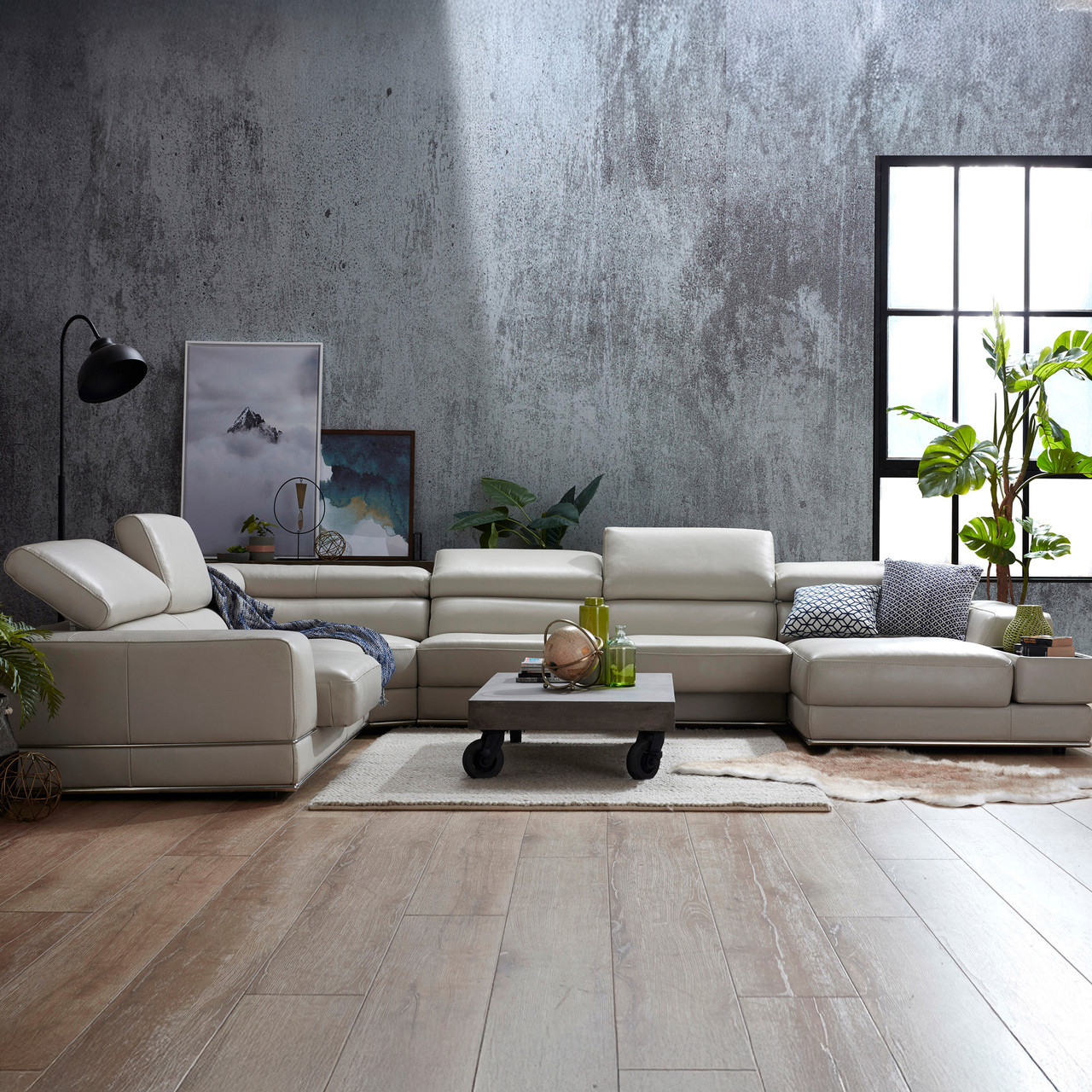 Venetian leather 6 seat chaise lounge