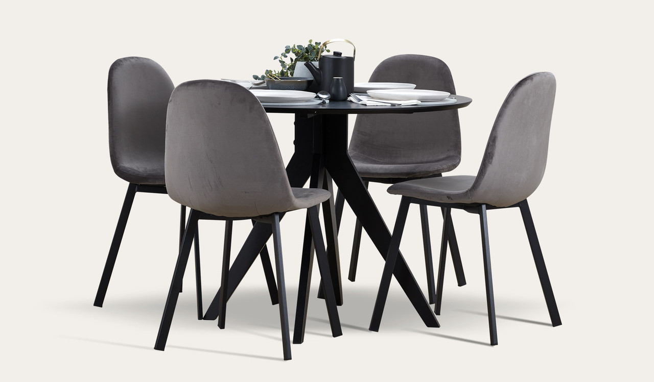 Zaria Black 5 Piece Dining Suite With Orson Velvet Dining Chairs Focus On Furniture