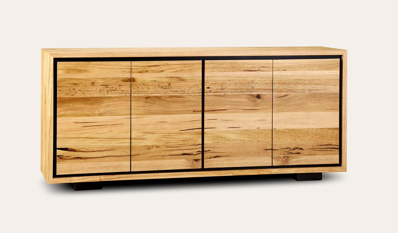 Eden small buffet in sustainable Australian messmate timber with sleek modern edges and black detailing