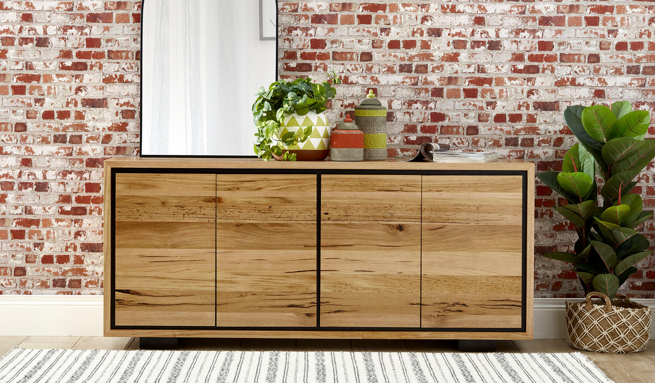 Eden small buffet in sustainable Australian messmate timber with sleek modern edges and black detailing