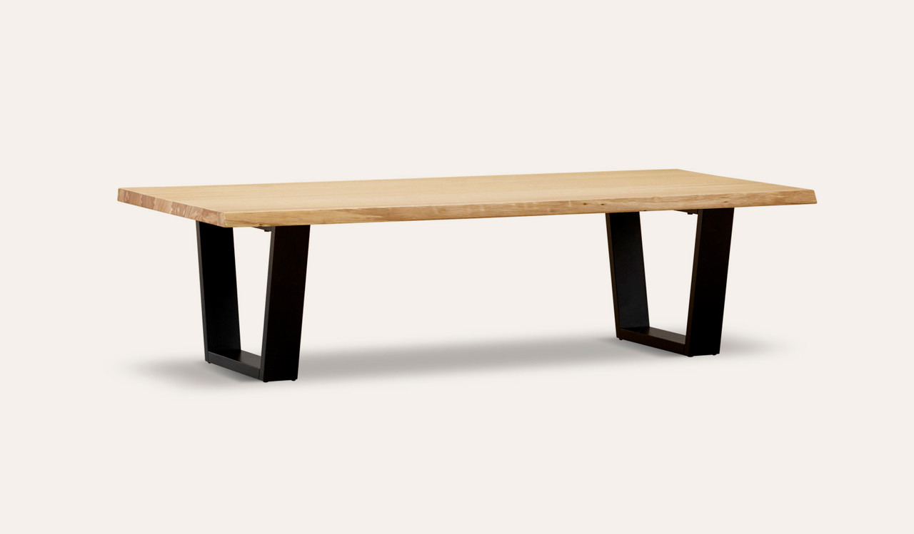 Braxton coffee table in solid messmate timber with black metal legs, modern rectangular timber coffee table