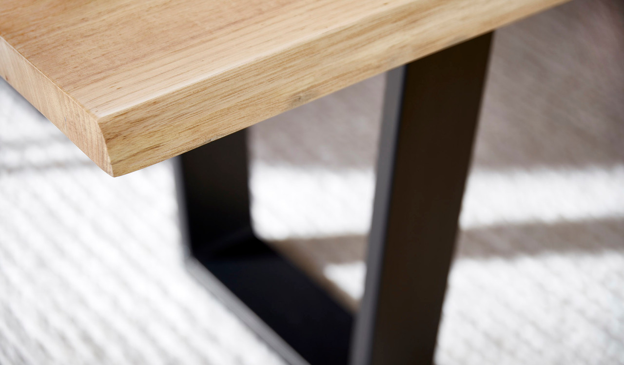 Braxton dining table in solid messmate timber with black metal legs, modern rectangular timber dining table