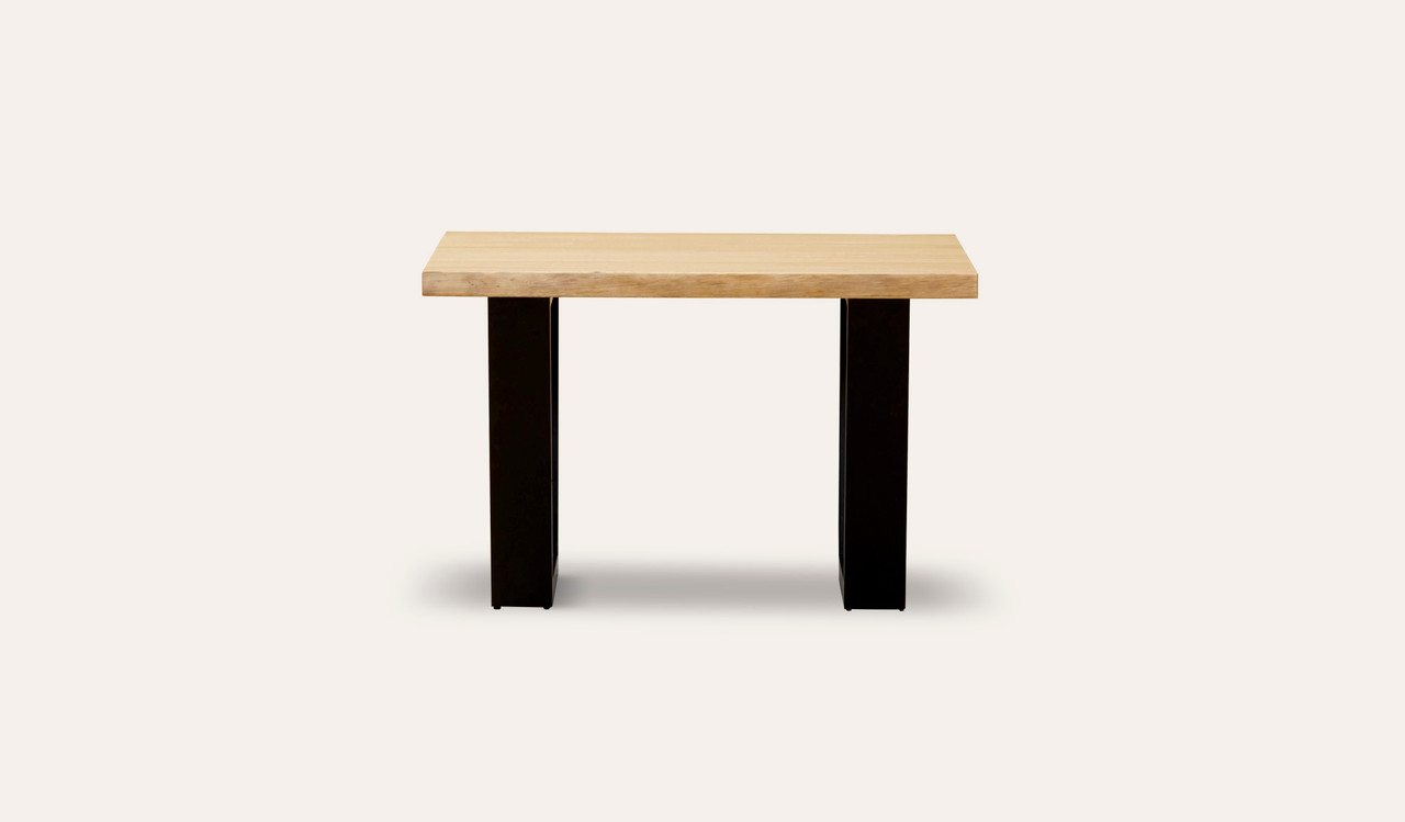 Braxton lamp table in solid messmate timber with black metal legs, modern timber side table
