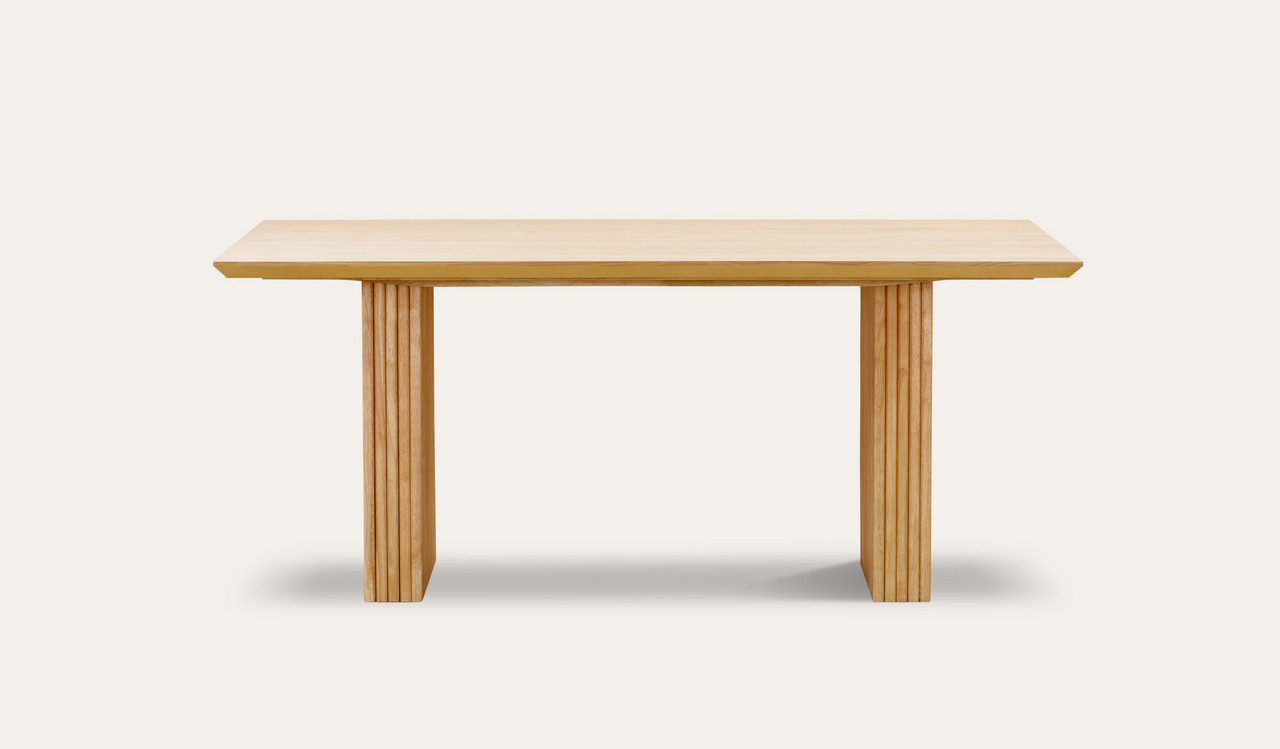 Denmark dining table in natural oak with matte clear finish and slatted timber legs, modern timber dining table