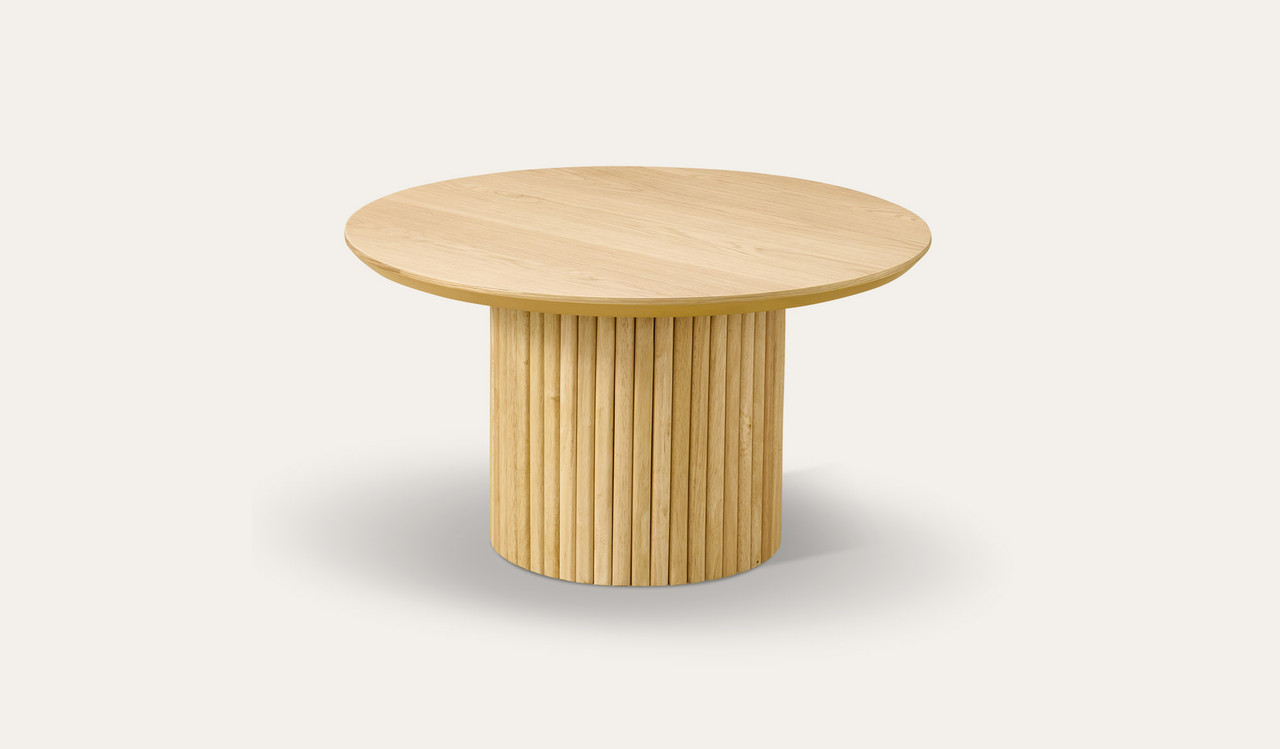 Denmark coffee table in natural oak with matte clear finish and slatted timber legs, modern timber coffee table