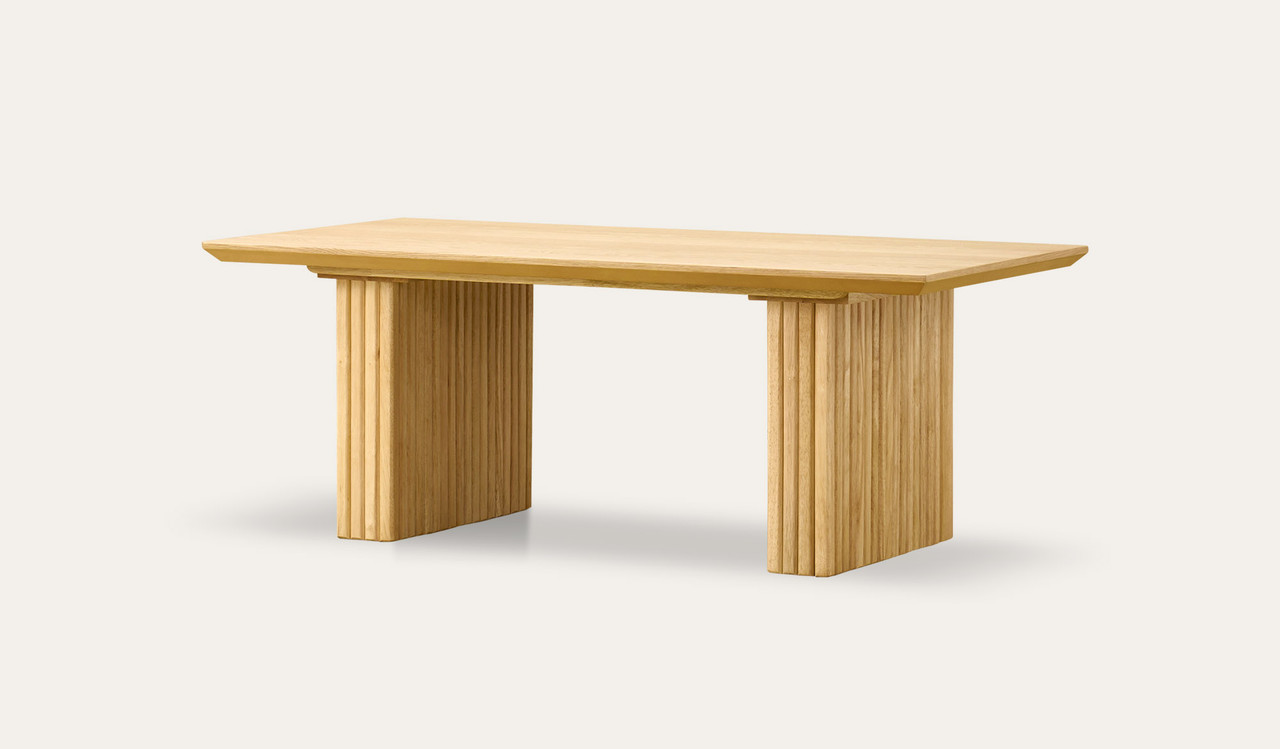 Denmark coffee table in natural oak with matte clear finish and slatted timber legs, modern timber coffee table