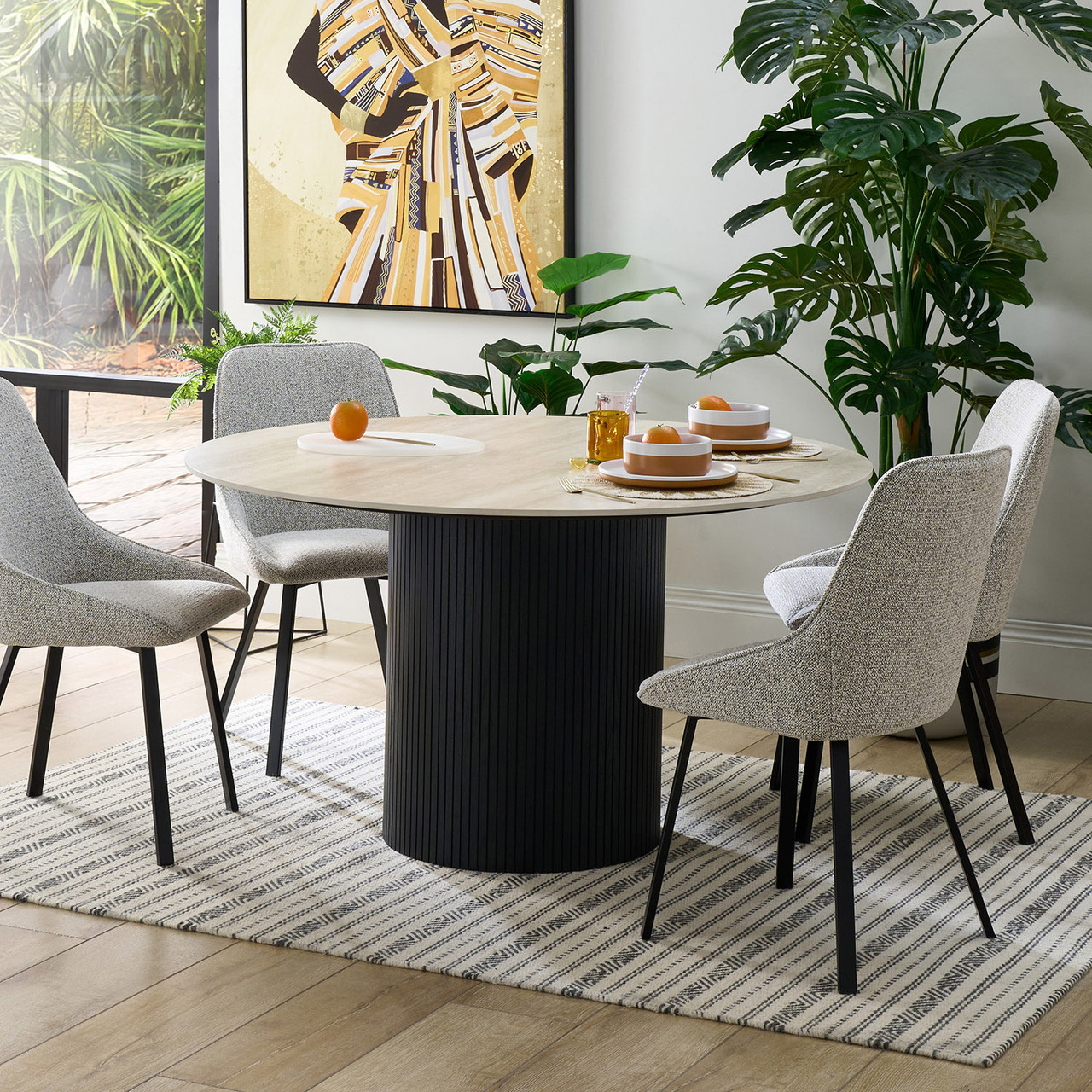 Caspian travertine top dining table 