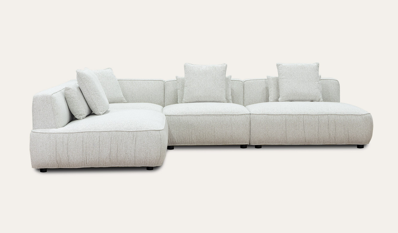 Monterey modular lounge in soft-touch fabric with deep seats, lumbar support, and scatter cushions, modern sectional sofa for contemporary living rooms