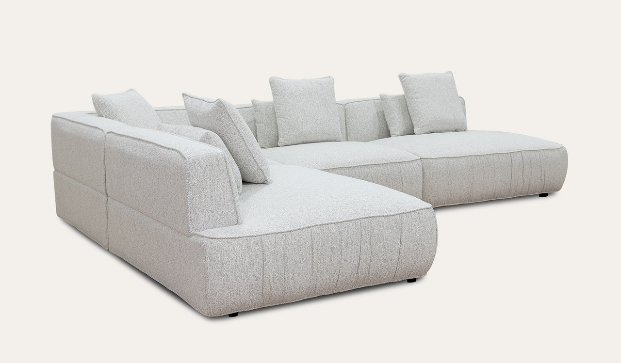 Monterey modular lounge in soft-touch fabric with deep seats, lumbar support, and scatter cushions, modern sectional sofa for contemporary living rooms