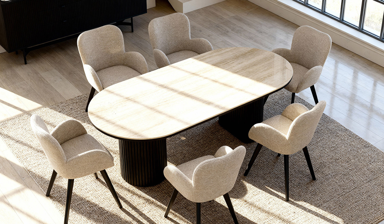Elevate your dining space with the Eclipse dining table, featuring a bold silhouette, natural textures and premium craftsmanship for a refined, high-end look.
