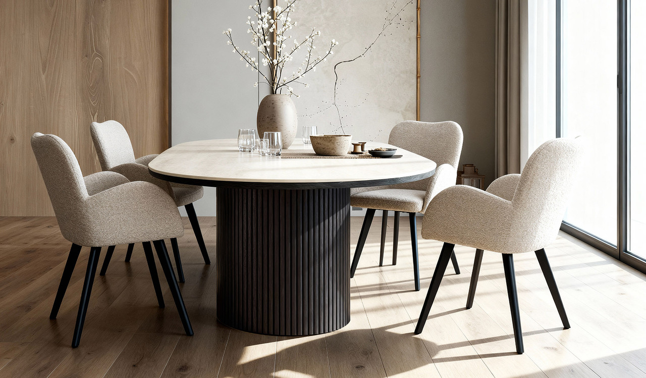 Elevate your dining space with the Eclipse dining table, featuring a bold silhouette, natural textures and premium craftsmanship for a refined, high-end look.