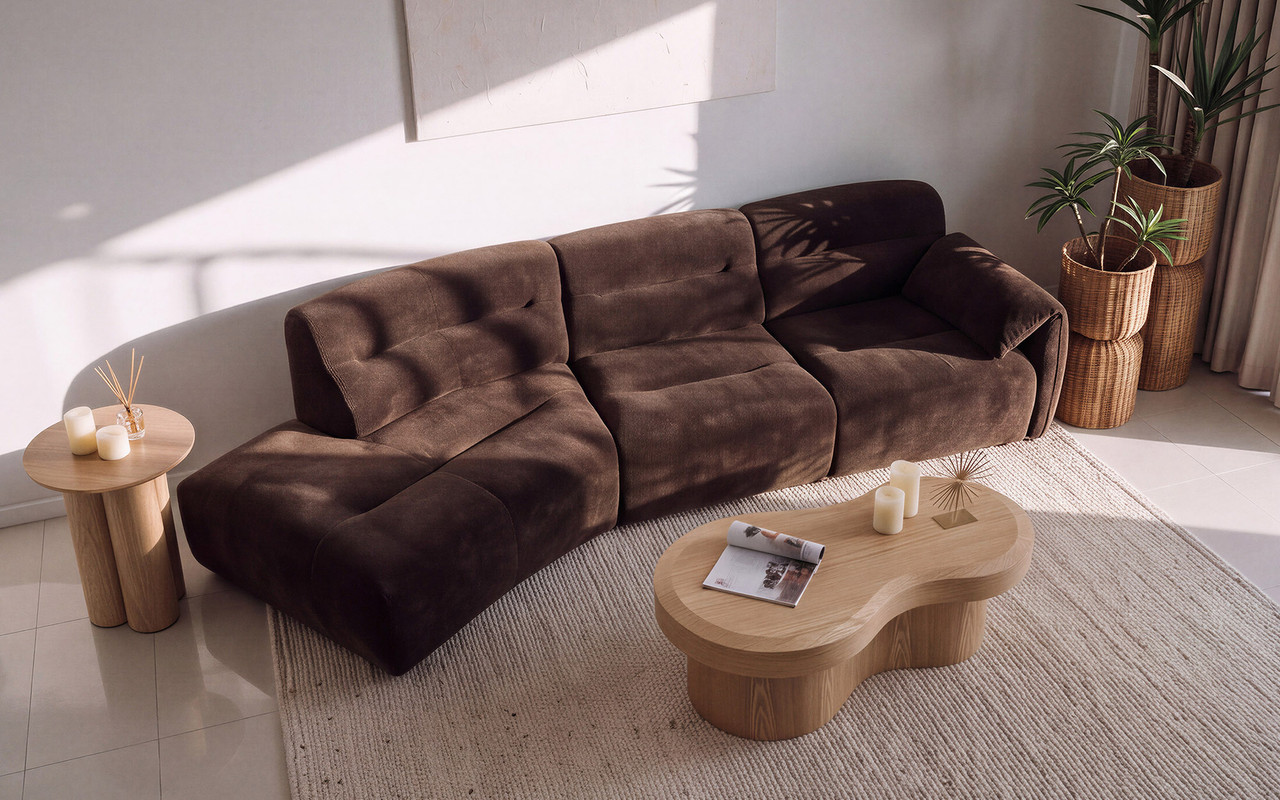 Monroe 3 Seat LHF Chaise Lounge - Briar Chocolate