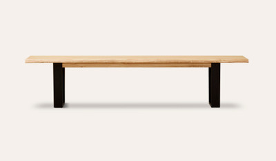 Braxton bench seat in solid messmate timber with black metal legs, modern timber dining bench