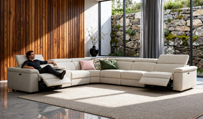 Camilla corner lounge with dual recliners