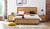 Eden bed in sustainable Australian messmate timber with natural knots, sleek edges, and black detailing, modern timber bed frame