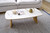 Cara coffee table with matte white carrara-look ceramic top and natural oak finish, contemporary round coffee table