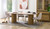 Eclipse dining table with travertine ceramic top, ash mountain grain detail, and half column slatted base in matte black or natural finish