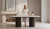 Armano dining table with travertine ceramic top and dark oak panelled base, bold modern timber dining furniture