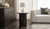 Armano lamp table with dark oak base and travertine ceramic top, modern timber side table
