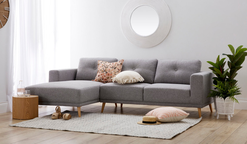 Kelsey light grey 3 seat chaise lounge | Focus on Furniture
