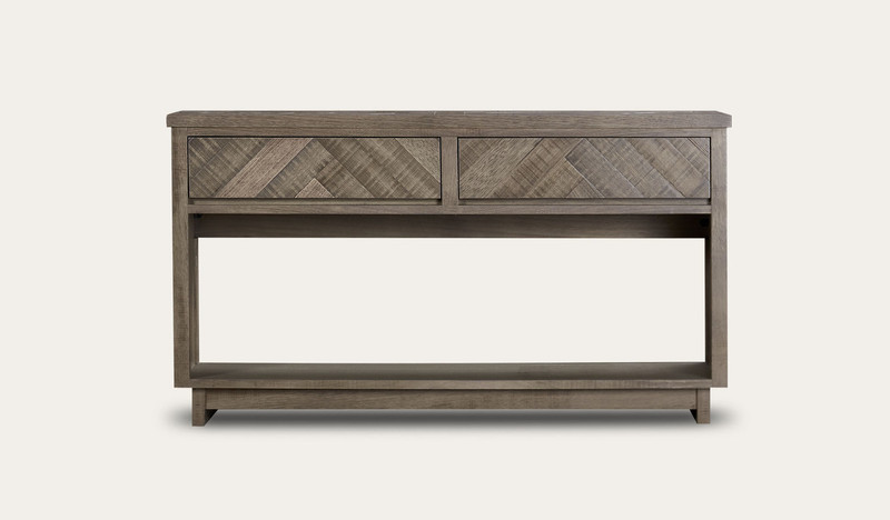 Chevron hall table in Tasmanian oak timber with chevron patterned design and natural finish, modern timber console table