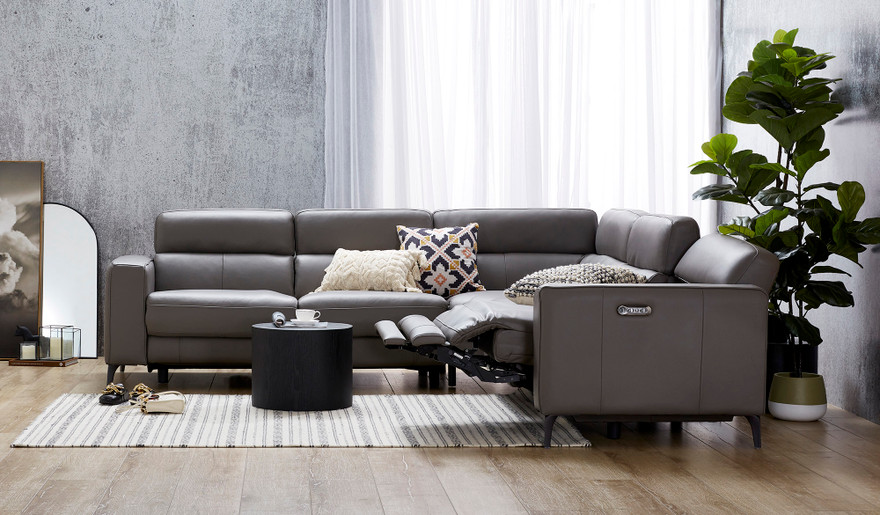 Bond leather 5 seat recliner corner lounge