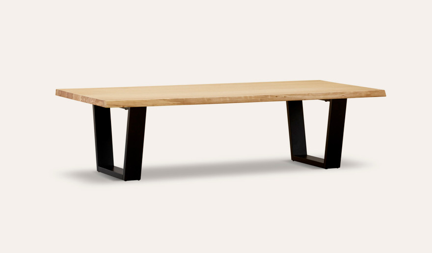 Braxton coffee table in solid messmate timber with black metal legs, modern rectangular timber coffee table