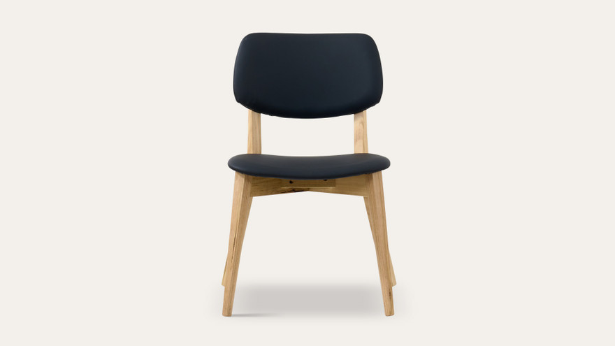 Eden dining chair in sustainable Australian messmate timber with black PU seat and back, modern timber dining chair