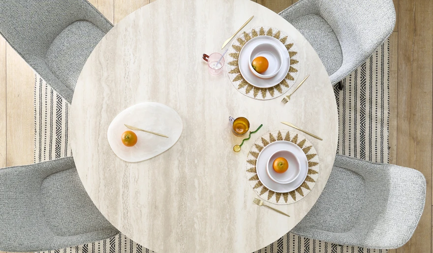 Caspian travertine top dining table 