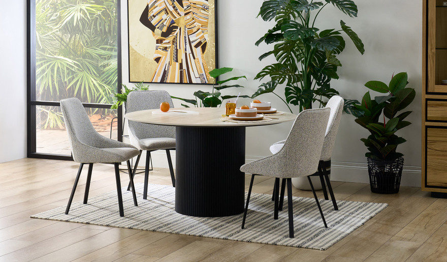 Caspian travertine top dining table 