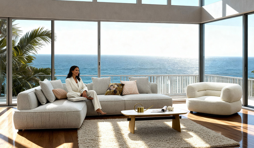 Monterey modular lounge in soft-touch fabric with deep seats, lumbar support, and scatter cushions, modern sectional sofa for contemporary living rooms