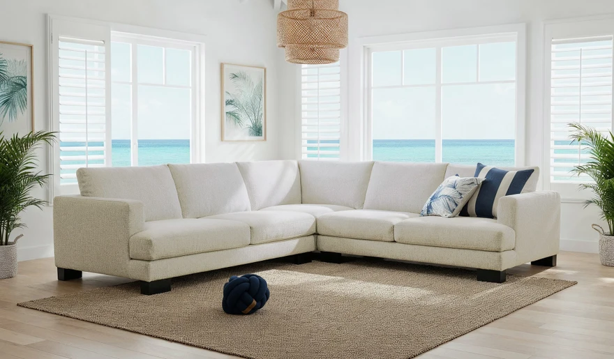 Alphard 6 seat corner lounge in linen