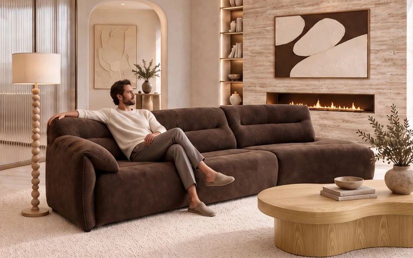 Monroe 3 Seat RHF Chaise Lounge - Briar Chocolate