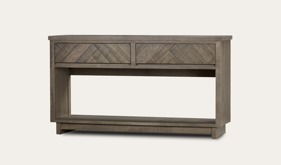 Chevron hall table in Tasmanian oak timber with chevron patterned design and natural finish, modern timber console table