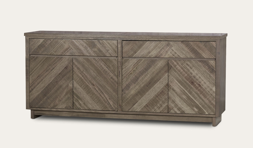 Chevron buffet in Tasmanian oak timber with chevron patterned doors and natural finish, modern timber buffet cabinet
