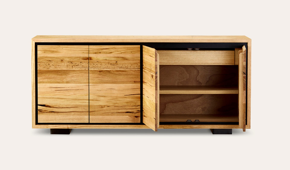 Eden small buffet in sustainable Australian messmate timber with sleek modern edges and black detailing