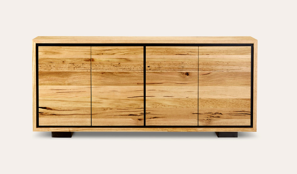 Eden small buffet in sustainable Australian messmate timber with sleek modern edges and black detailing