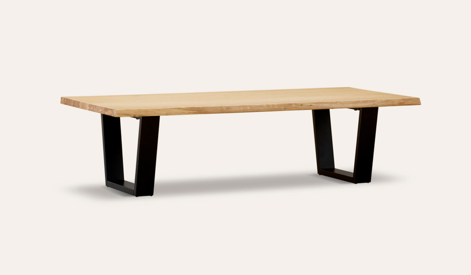 Braxton coffee table in solid messmate timber with black metal legs, modern rectangular timber coffee table