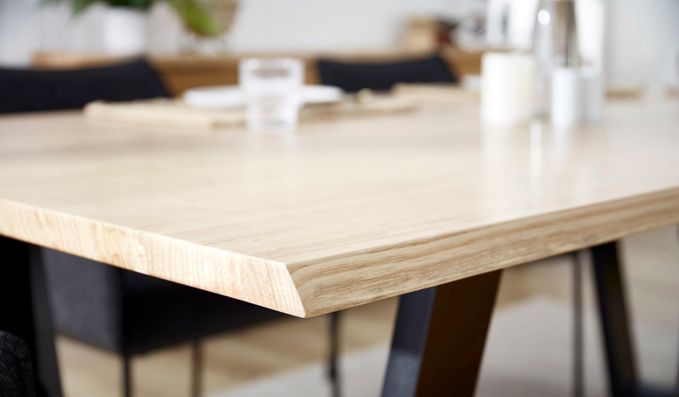 Braxton dining table in solid messmate timber with black metal legs, modern rectangular timber dining table