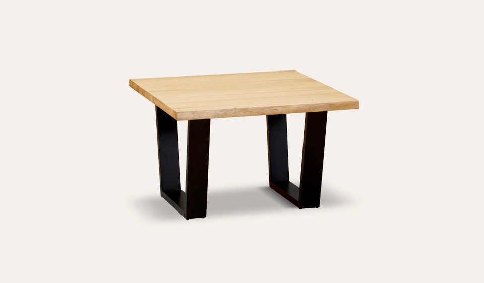 Braxton lamp table in solid messmate timber with black metal legs, modern timber side table
