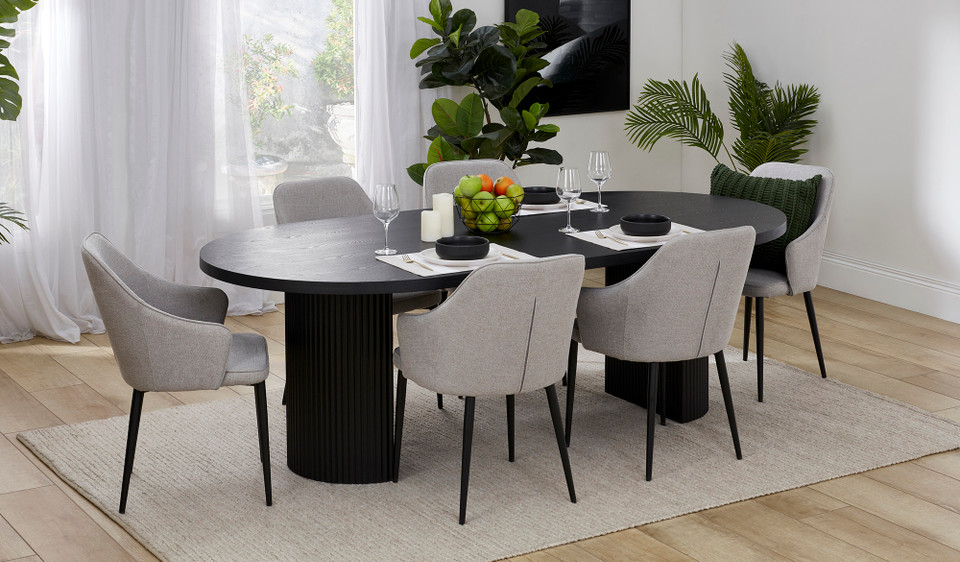 Eclipse dining suite with grey gum Alder chairs