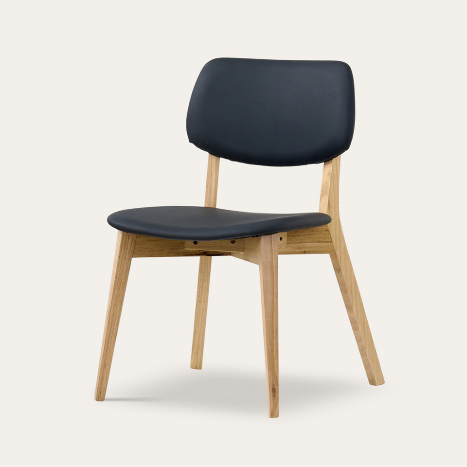 Eden dining chair in sustainable Australian messmate timber with black PU seat and back, modern timber dining chair