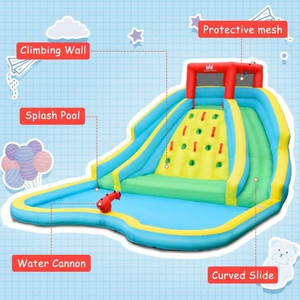 Double Side Inflatable Water Slide Park with Climbing Wall for Outdoor Without Blower - Color: Blue D681-OP70081