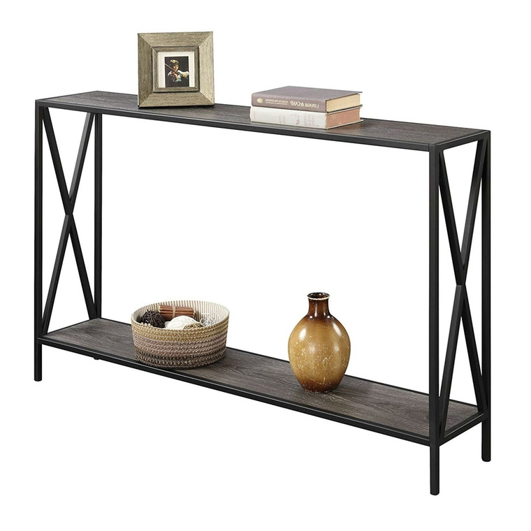 Weathered Grey Wood Console Sofa Table with Bottom Shelf and Metal Frame Q280-WGLRCT159857581