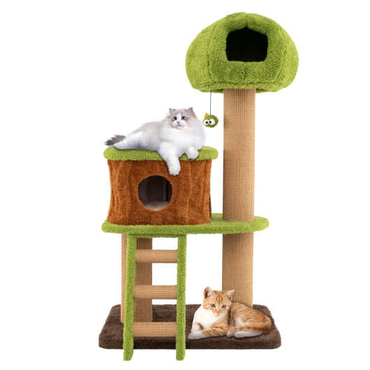 Cute Cat Tree for Indoor Cats with Mushroom-shaped Nest Condo and Climbing Ladder-Green B593-PV10214