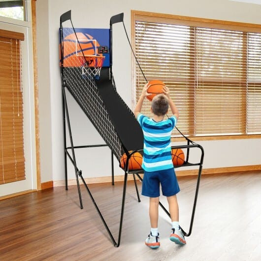 Foldable Single Shot Basketball Arcade Game with Electronic Scorer and Basketballs - Color: Black D681-SP37726