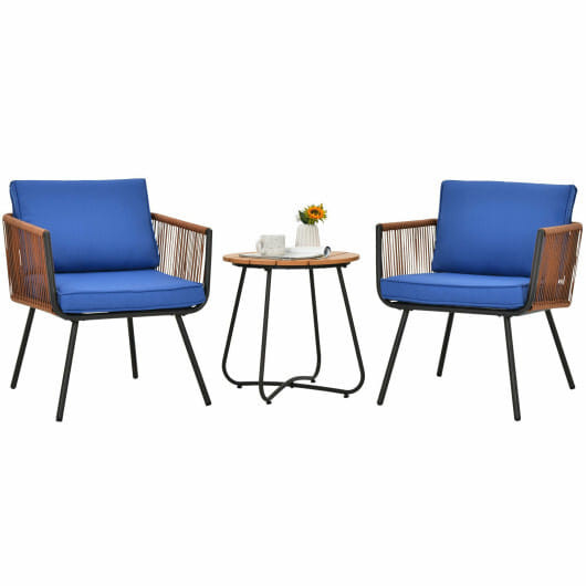 3 Pieces Patio Bistro Furniture Set with Armrest and Soft Cushions B593-HW64408