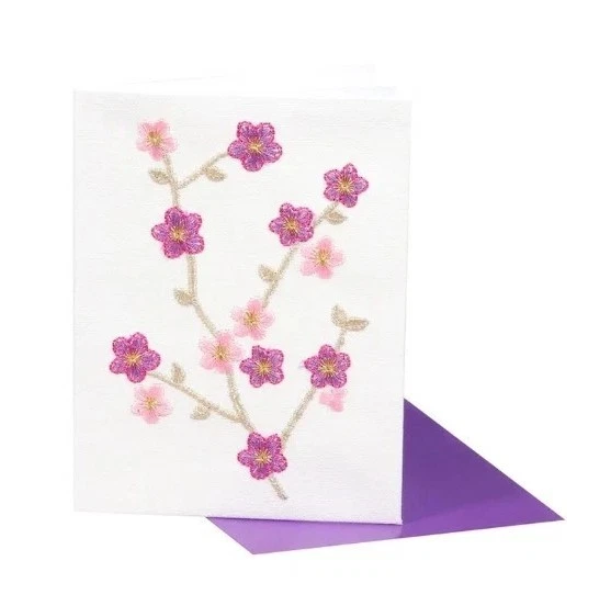 EMBROIDERED CHERRY BLOSSOMS Card | Papyrus | The Penguin Gallery